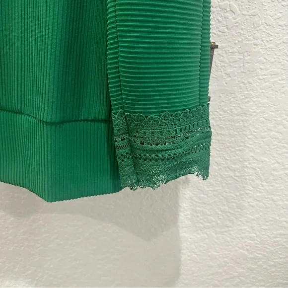Green Ribbed Long Sleeve Top with Lace Trim | Easy Everyday Fit | NWT - Picture 6 of 8